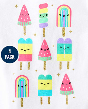 Paquete de 4 tops con dobladillo de lechuga tipo paleta para niñas pequeñas