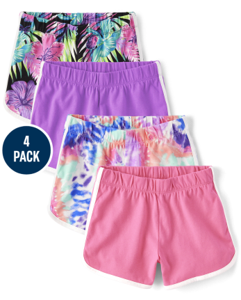 Girls Tie Dye Dolphin Shorts 4-Pack