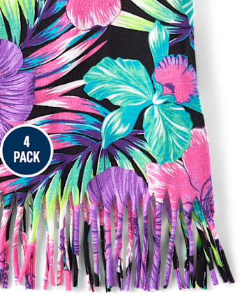 Paquete de 4 camisetas sin mangas con flecos tropicales para niñas