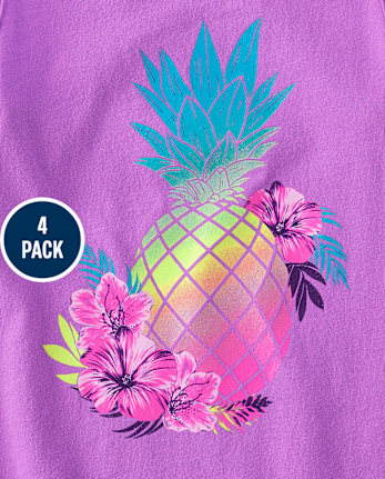 Paquete de 4 camisetas sin mangas con flecos tropicales para niñas