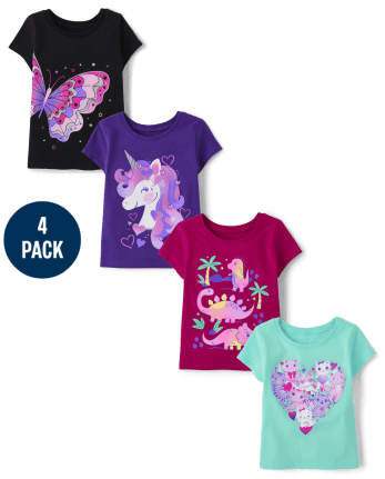 Baby And Niños pequeños Niña Animal Camisetas estampadas 4-Pack
