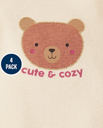Baby Girls Animal Flutter Bodysuit 4-Pack