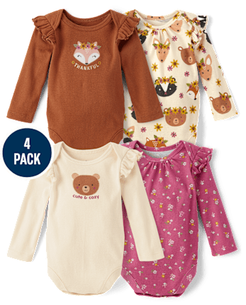 Lot de 4 bodys à motif animal pour bébés filles