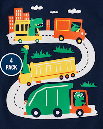 Lot de 4 t-shirts à imprimé dinosaure pour bébés et tout-petits garçons