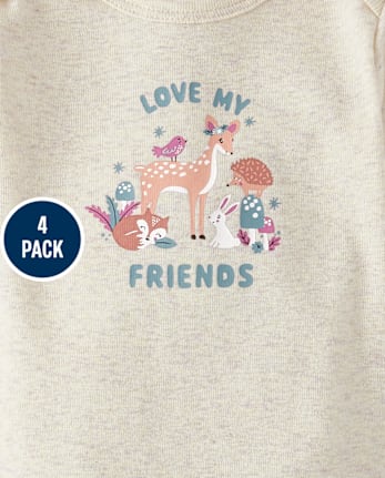 Lot de 4 bodys animaux pour bébés filles