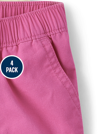 Toddler Girls Twill Pull On Shorts 4-Pack