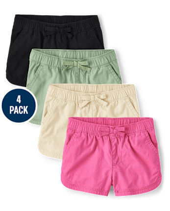Toddler Girls Twill Pull On Shorts 4-Pack