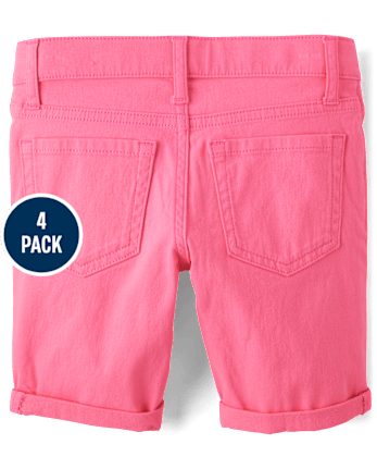 Girls Roll Cuff Twill Skimmer Shorts 4-Pack