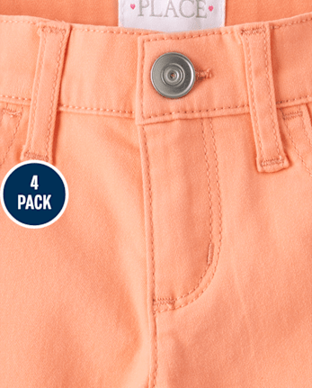 Girls Roll Cuff Twill Skimmer Shorts 4-Pack