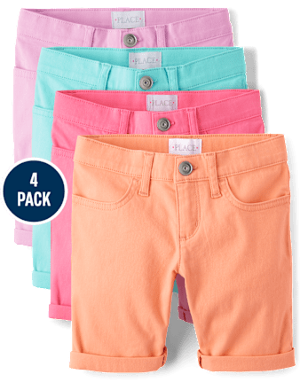 Girls Roll Cuff Twill Skimmer Shorts 4-Pack