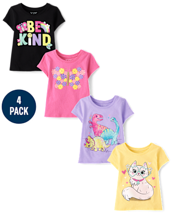 Baby And Toddler Girls Animal Graphic Tee 4-Pack