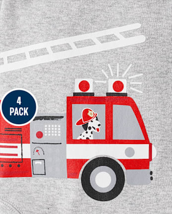 Lot de 4 bodies camion de pompiers pour bébé garçon