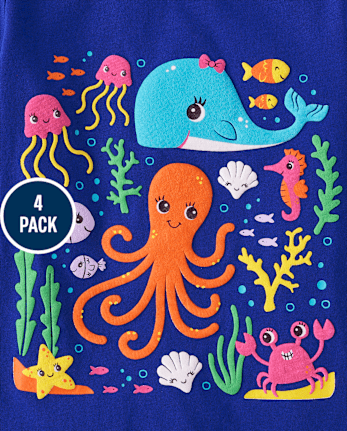 Lot de 4 t-shirts graphiques d'été pour bébés et petites filles
