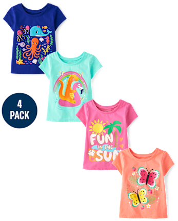 Baby And Toddler Girls Summer Graphic Tee 4-Pack