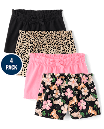 Toddler Girls Leopard Paperbag Waist Shorts 4-Pack