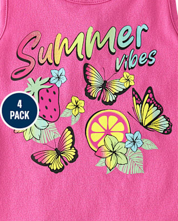 Girls Summer Vibes Fringe Tank Top 4-Pack
