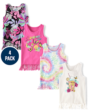 Girls Summer Vibes Fringe Tank Top 4-Pack