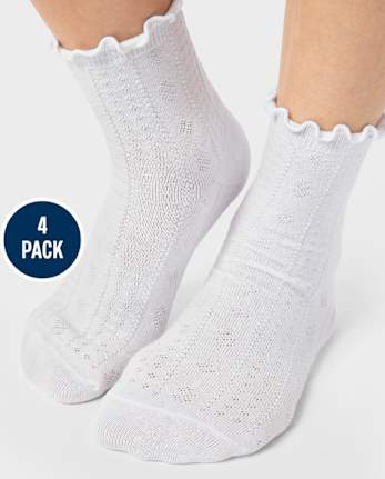 Girls Pointelle Ruffle Midi Socks 4-Pack