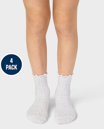 Girls Pointelle Ruffle Midi Socks 4-Pack
