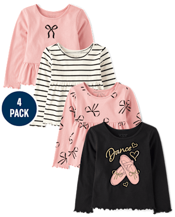 Toddler Girls Bow Lettuce Top 4-Pack