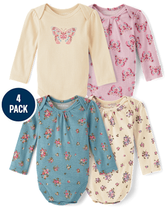 Baby Girls Butterfly Bodysuit 4-Pack