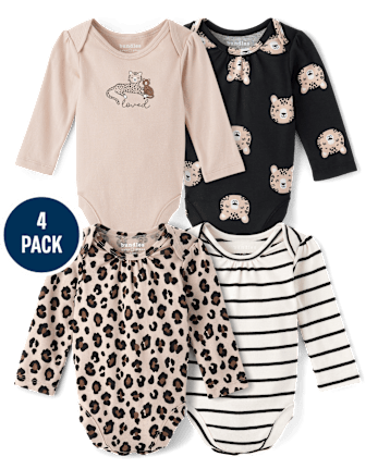 Baby Girls Leopard Bodysuit 4-Pack