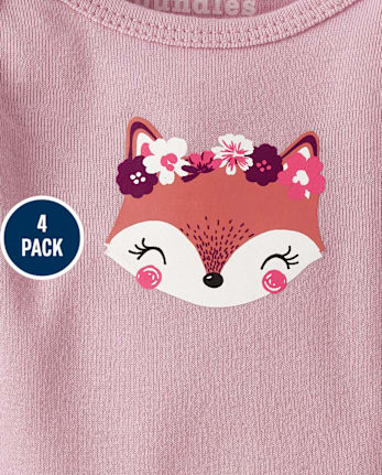 Baby Girls Fox Flutter Bodysuit 4-Pack