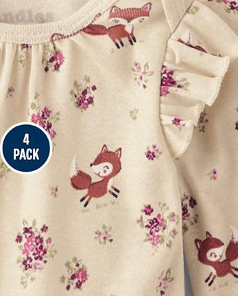 Baby Girls Fox Flutter Bodysuit 4-Pack