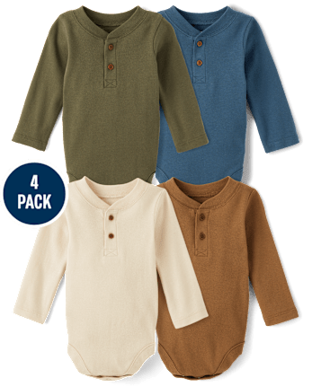 Baby Boys Henley Bodysuit 4-Pack