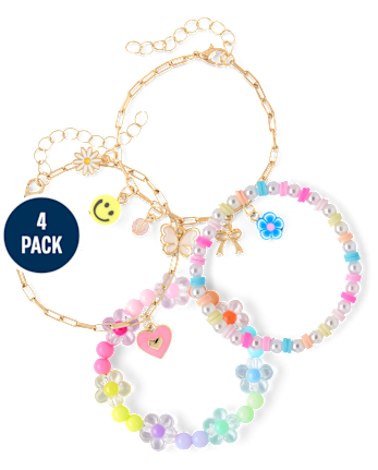 Lot de 4 bracelets Happy Face pour filles