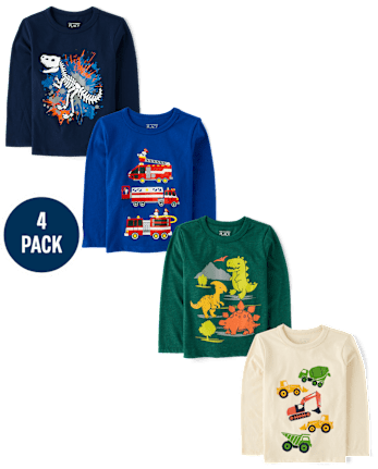Baby And Toddler Boys Dinos And Trucks Graphic Tee 4-Pack