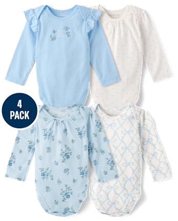 Baby Girls Floral Bow Bodysuit 4-Pack