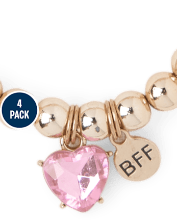 Girls Beaded Heart Bracelet 4-Pack