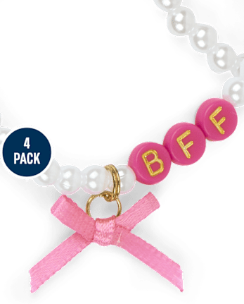 Girls Bow BFF Beaded Bracelet 4-Pack