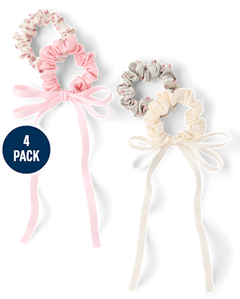 Girls Bow Satin Hair Scrunchie 4-Pack