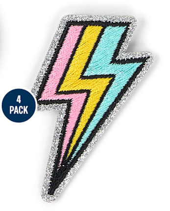 Girls Embroidered Lightning Bolt Patch 4-Pack