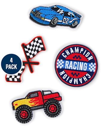 Boys Embroidered Racecar Patch 4-Pack