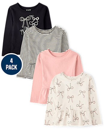Toddler Girls Bow Peplum Top 4-Pack