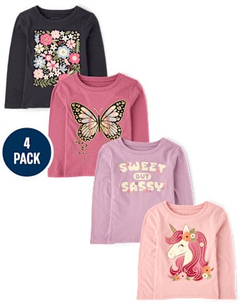 Baby And Toddler Girls Butterfly Graphic Tee 4-Pack