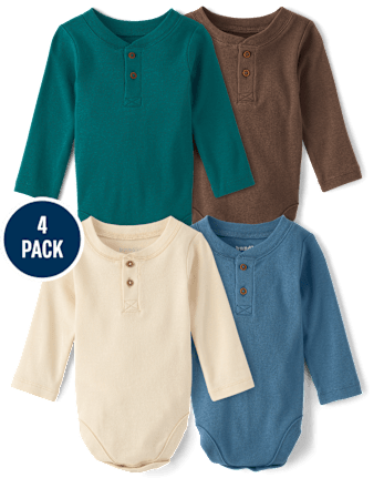 Baby Boys Henley Bodysuit 4-Pack