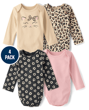 Baby Girls Leopard Bodysuit 4-Pack