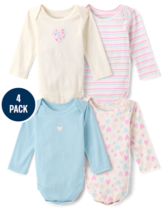Baby Girls Heart Bodysuit 4-Pack - FAIR IVORY