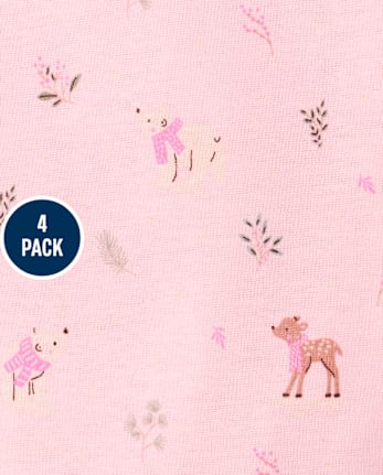 Baby Girls Winter Animals Bodysuit 4-Pack - PERFECTLY PINK