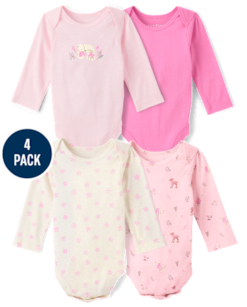 Baby Girls Winter Animals Bodysuit 4-Pack - PERFECTLY PINK