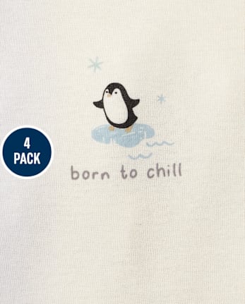 Baby Boys Winter Animals Bodysuit 4-Pack - DUSKY BLUE CL