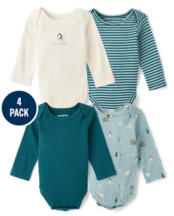 Baby Boys Winter Animals Bodysuit 4-Pack - DUSKY BLUE CL