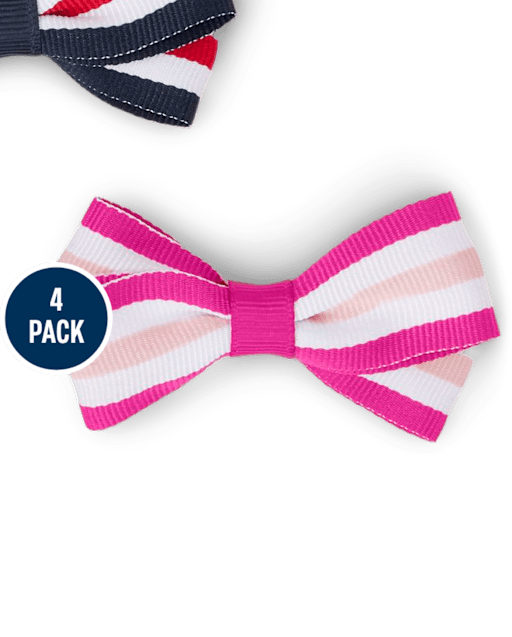 Girls Striped Bow Hair Clips 4-Pack - Uniform - view 2