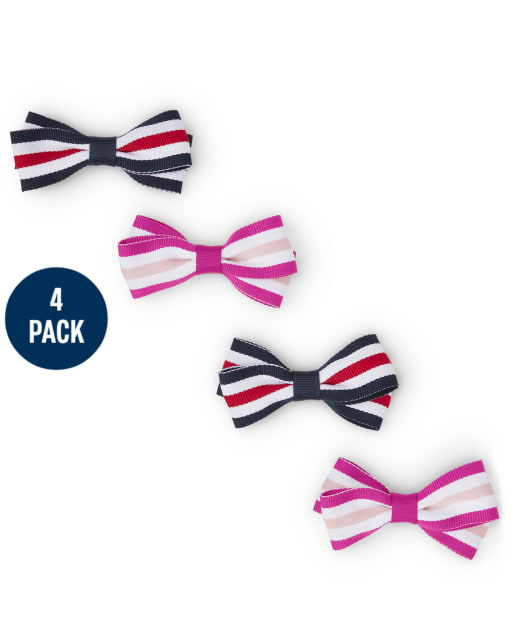 Girls Striped Bow Hair Clips 4-Pack - Uniform