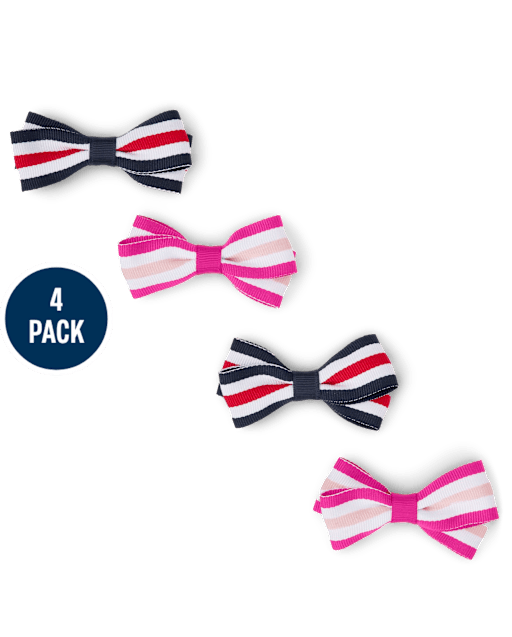 Girls Striped Bow Hair Clips 4-Pack - Uniform