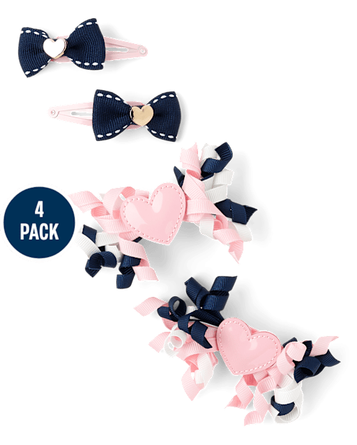 Girls Bow Heart Hair Clip 4-Pack - Classroom Cutie